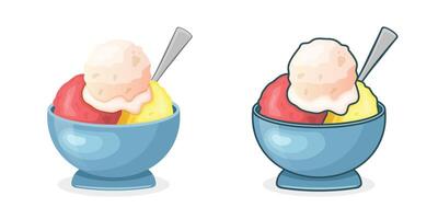 Ice cream in a bowl with spoon and spoon vector