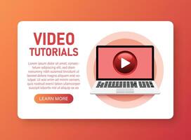 tutorials banner with a laptop and a red background vector