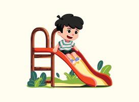 Boy playing slide and looking happy vector