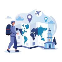 Person with travel map flat illustration vector