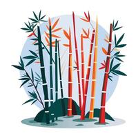 A flat illustration of a vibrant bamboo forest vector