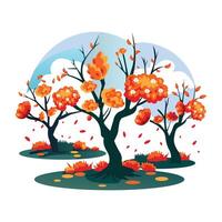 A flat illustration of an autumn forest scene vector