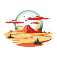 A flat illustration of a stunning mountain view with a serene lake reflecting the majestic peaks vector