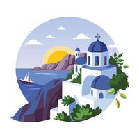 A flat illustration of the iconic santorini island vector