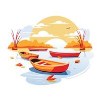 A flat illustration of a stunning mountain view with a serene lake reflecting the majestic peaks vector