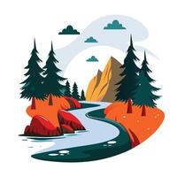 A flat illustration of an autumn forest scene vector