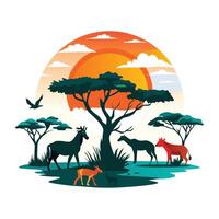 A flat illustration of an autumn forest scene vector