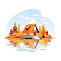 A flat illustration of an autumn forest scene vector