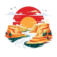 A flat illustration of a stunning mountain view with a serene lake reflecting the majestic peaks vector