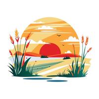 A flat illustration of an autumn forest scene vector