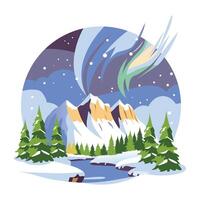 A flat illustration of a stunning mountain alpenglow view vector