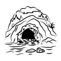 A hand drawn icon of a coastal cave vector