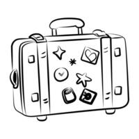 Hand drawn icon of a suitcase with stickers vector