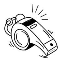 Hand drawn icon of a whistle with sound lines vector