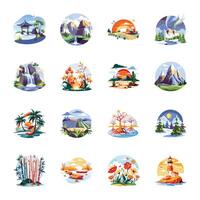 Set of Flat Style Scenic Views Illustrations vector
