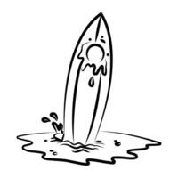 Doodle style icon of a surfboard in the water vector
