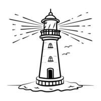 Hand drawn icon of a lighthouse with a beam of light shining out vector