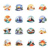 Bundle of Flat Style Nature Scenery Illustrations vector