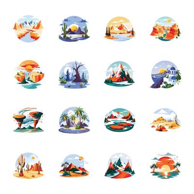 Bundle of Flat Style Nature Scenery Illustrations