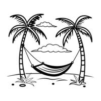 Hand drawn icon of a hammock hanging between two palm trees vector