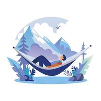 Person relaxing on hammock, flat illustration vector