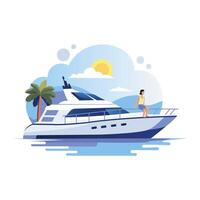 Person relaxing on a luxurious yacht, flat illustration vector