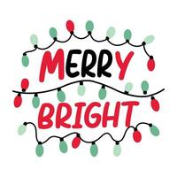 A flat sticker of decorative lights with merry bright typography vector