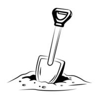 Hand drawn icon of a shovel in the sand vector