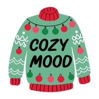 A flat sticker of a sweater with cozy mood typography vector