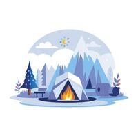 snow mountain range with a serene lake in the foreground vector