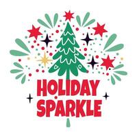 A flat sticker of christmas tree with grow the xmas joy typography vector