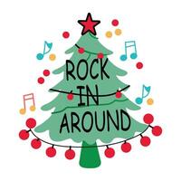 A flat sticker of christmas tree with grow the xmas joy typography vector
