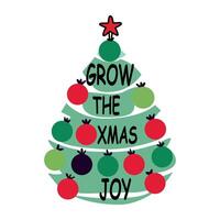 A flat sticker of christmas tree with grow the xmas joy typography vector