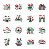 Set of Flat Style Christmas Festival Stickers vector