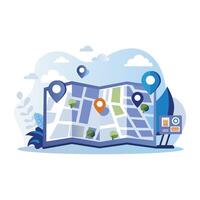 A flat style illustration of map navigation vector