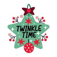 A flat sticker of a decorative christmas star with twinkle time typography vector