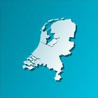 isolated simplified illustration icon with blue silhouette of Netherlands map. Dark blue background vector