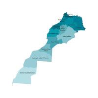 isolated illustration of simplified administrative map of Morocco, including disputed territory of Western Sahara. Borders and names of the regions. Colorful blue khaki silhouettes vector