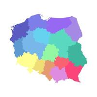 isolated illustration of simplified administrative map of Poland. Borders of the provinces, regions. Multi color silhouettes. vector