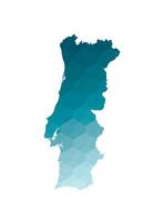 isolated illustration icon with simplified blue silhouette of Portugal map. Polygonal geometric style. White background. vector