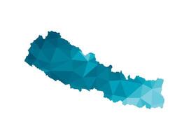 isolated illustration icon with simplified blue silhouette of Nepal map. Polygonal geometric style, triangular shapes. White background. vector