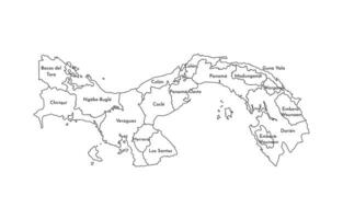isolated illustration of simplified administrative map of Panama. Borders and names of the provinces, regions. Black line silhouettes. vector