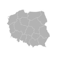 isolated illustration of simplified administrative map of Poland. Borders and names of the provinces, regions. Grey silhouettes. White outline. vector
