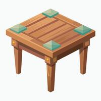 Wooden table with green stones on top vector