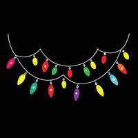 A string of christmas lights hanging from a black background vector