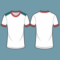 A white t - shirt with red and blue trim vector