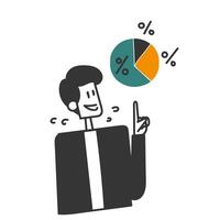 a man pointing to a pie chart with a percentage vector