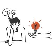 a man is thinking about an idea light bulb vector