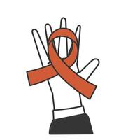 a hand holding an red ribbon vector