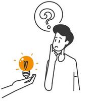 a man is thinking about an idea hand give light bulb vector